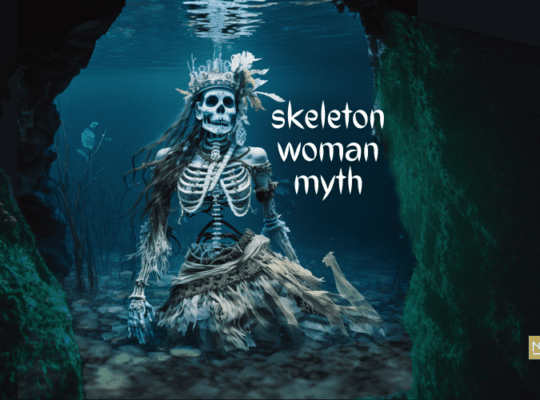 skeleton woman sinking underwater