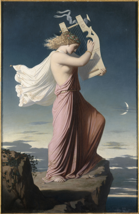 sappho poet with lure on rock